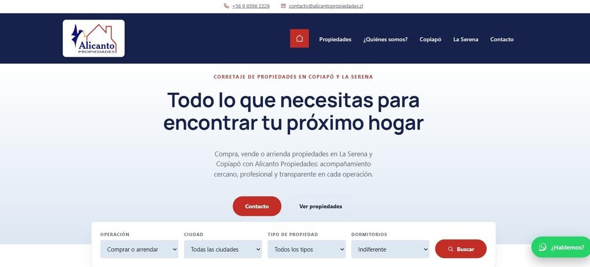 Vista previa del sitio web de Alicanto Propiedades, corretaje en La Serena y Copiapó